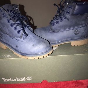 Little boy’s navy timberland boots